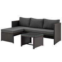Manhattan Comfort Menton Modern Patio 2-Seater and Lounge Chair Set with Coffee Table - Brown/Grey-Modern 2-Piece Outdoor Chaise, 2-Seater, and Coffee Table Set