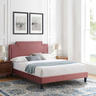 Modway Liva Performance Velvet King Bed - Dusty Rose-Tapered Black Wood Legs