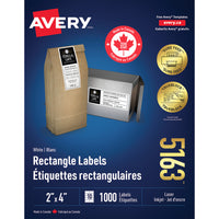 Avery White Rectangle Labels with TrueBlock, 2" x 4", for Laser/Inkjet Printer, 1000 Pack (5163)-2" x 4", White