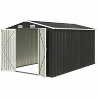 Outsunny Metal Heavy Duty Outdoor Storage Shed - 12' x 8' - Dark Grey-Spacious garden storage shed stores bikes, tools, and seasonal items with ease
