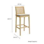 Modway Ovard Wood and Rattan Bar Stool - Natural-Elm Wood Frame