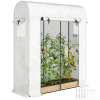 Outsunny Mini Greenhouse with Roll-up Door & Mesh Windows - 6' x 2' x 6.6' - White- Galvanized steel frame ensures stability
 
