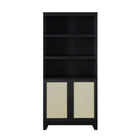 Manhattan Comfort Sheridan 31.49" Mid-Century Modern Bookcase Cabinet - Black-Modern Cane Bookcase for Home Office, Living Room, and Extra Storage Use