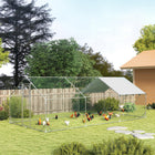 PawHut Large Metal Chicken Run with Cover for 18-24 Chickens - 9.8' x 19.7' x 6.4' - Silver-Feeding door design helps prevent chickens from escaping 