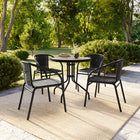 Flash Furniture 28" Round Glass Metal Table with Black Rattan Edging & 4 Black Rattan Stack Chairs-Designed for Indoor and Outdoor Use