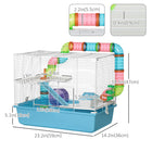 PawHut 23" 3-Tier Hamster Cage with Wheel and Water Bottle - Light Blue-Handles allow easy carrying for moving cage without trouble