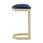 Manhattan Comfort Aura 16.54" Modern Faux Leather Upholstered Bar Stool - Blue and Polished Brass - 3 Pack-Seat Height: 28.54"