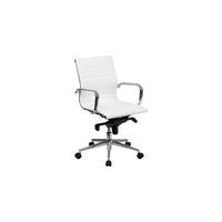 Nicer Interior Ribbed Group Style Low Back Desk Chair - White-Covered in smooth white PU leather for a clean, modern look
