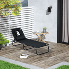 Outsunny Folding Outdoor Lounge Chair - Tanning Chair with Face Hole - Black-Made with a strong metal frame and Oxford cloth for dependable construction