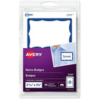Avery Removable Name Badge Labels with Blue Border, 2-11/32" x 3-3/8", 30 Pack (2359)-Create professional-looking badges for identifying everyone at meetings and conferences. These versatile Red Border Print or Write Name Badge Labels let you add graphics, hand write names or both. Free, and Easy-to-use Avery® Design and Print Online software helps you design name tags, add a company logo or a specialized greeting.