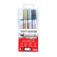 Pentel Paint Marker - Medium Point - Bullet Tip - 4 Colour Assorted Pack-Bullet point paint marker with rich, vivid ink colour.