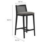 Modway Monarch Wood and Rattan Counter Stool - Black Black Gray-Cane Rattan Backrest