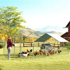 PawHut Large Metal Chicken Run with Cover for 18-24 Chickens - 9.8' x 19.7' x 6.4' - Silver-Includes a hanging feeder and 4-tier perches for added comfort 