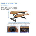 Rocelco 46" Adjustable Sit/Stand Up Corner Desk Riser with Dual Monitor Mount - Teak-CADR has grommet hole for cable management
