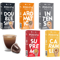 PODiSTA Espresso Variety Pack Nespresso Original Line Capsules - 60 Pack-Sample the PODiSTA coffee line, everything from intense and rich flavours to Caramel -infused espresso