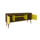 Manhattan Comfort Bradley 62.99" Mid-Century Modern TV Stand - Rustic Brown and Yellow-Fashionable Splayed Legs made from Solid Wood for Extra Durability