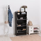 HOMCOM Narrow Shoe Storage Cabinet with 3 Flip Doors & Open Shelf - Coffee-The inside shelves are 2-level adjustable or removable to satisfy shoes of different heights