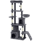 PawHut 67" Large Cat Tree Tower with 7 Scratching Posts - Dark Grey-This 66.9" (170cm) all-in-one center has a perch, condos, and hammock 