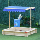 Outsunny Kids Square Wooden Sandbox with Cover - 47" x 47" - Natural-Holds up to 670 lbs (304 kg) of sand 