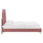 Modway Alexandria Tufted Performance Velvet Twin Platform Bed with Gold Metal Legs - Dusty Rose-Gold Metal Legs With Non-Marking Caps