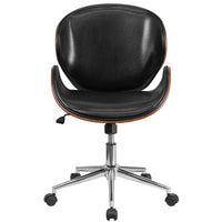 Flash Furniture Mid-Back Walnut Wood Swivel Conference Chair - Black Leather-Contemporary Wood Office Chair