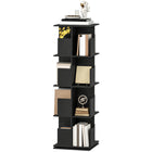 HOMCOM 4 Tier Rotating Bookshelf Tower - Black Wood Grain-Four tiers with 16 compartments provide ample storage for various items