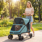 PawHut Dog Stroller Easy Fold Pet Stroller for Large Dogs Turquoise-All-wheel spring suspension absorbs road shocks to ensure a gentle, stable ride
