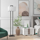 Hudson&Canal Adair 68" Tall Floor Lamp with Fabric Shade - Blackened Bronze/White-Paired with a white rectangle fabric shade