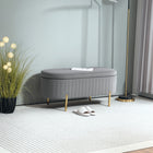 HOMCOM Channel Tufted Upholstered Bedroom Ottoman Bench - Grey-Golden legs add a sophisticated touch to its chic appearance
