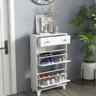 HOMCOM Narrow Shoe Cabinet with 2 Flip Drawers for Storage - White-Adjustable or removable shelves offer flexible storage options