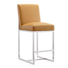 Manhattan Comfort Element 16.34" Modern Faux Leather Upholstered Counter Stool - Camel and Polished Chrome - 2 Pack-Tight Back Design