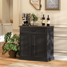 HOMCOM 31.5" L Sideboard Buffet Cabinet - Black Wood Grain-Strong 1"/2.5 cm top and pedestal base support up to 117 lb./53 kg, with anti-tipping kits for added safety