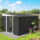 Outsunny Steel Outdoor Metal Tool House - 11' x 9' - Grey-Double sliding door for easy access in and out this garbage shed outdoor 
