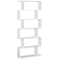 HOMCOM 6-Tier Geometric Wooden Bookcase - White-Ideal for installation in your hallway, living room, office, bedroom, etc