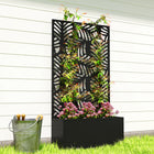 Outsunny Metal Raised Planter Box with 44.5" H Trellis - 24" L x 9" W - Monstera Leaf Cut-Outs -Can be mounted on the wall or used freestanding for versatility 