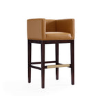 Manhattan Comfort Kingsley 21" Mid-Century Modern Faux Leather Upholstered Bar Stool - Camel and Dark Walnut - 2 Pack-Upholstered in Faux Leather with Foam Padding