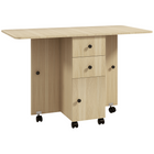 HOMCOM Rolling Drop Leaf Folding Dining Table with Drawers & Storage Cabinet for 4-6 - Natural Wood-Its modern style is great for putting in the bedroom, living room, or dining room