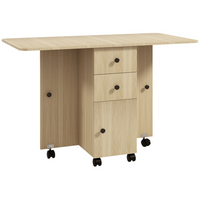 HOMCOM Rolling Drop Leaf Folding Dining Table with Drawers & Storage Cabinet for 4-6 - Natural Wood-Its modern style is great for putting in the bedroom, living room, or dining room