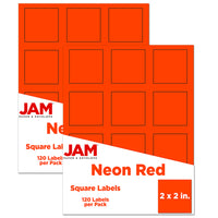 JAM Paper Square Address Labels, 2 x 2, Neon Red, 240 Pack-Mailing Address Labels