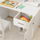 Qaba Kids Desk & Chair Set, Study Table & Chair Set with Storage - White-Designed with smooth surfaces and a drawer stopper for your child's safety
