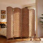 HOMCOM 4 Panels Hand-Woven Freestanding Room Divider for Home Office - Natural-Materials: Poplar Wood, Woven Wicker Paper
