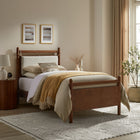 Modway Leni Twin Size Wood Platform Bed Frame - Walnut Heathered Ivory-Heathered Fabric Pillow