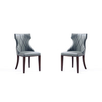 Manhattan Comfort Reine 19.7" Traditional Faux Leather Upholstered Dining Chairs - Pebble Grey - Set of 2-Traditional Dining Chair for Dining Room Use. Set of 2