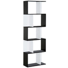 HOMCOM 5-Tier Geometric Bookshelf - Black-Modern S-shaped bookcase offers five tiered shelves for convenient displaying in your home or office