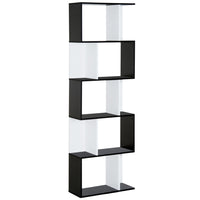 HOMCOM 5-Tier Geometric Bookshelf - Black-Modern S-shaped bookcase offers five tiered shelves for convenient displaying in your home or office