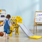 Qaba Indoor 3-in-1 Toddler Climber Slide with Basketball Hoop - Yellow-Designed with a charming cartoon tiger, a delightful home decoration 