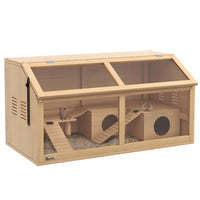 PawHut 33.5"L Wooden Hamster Cage with Suspension Bridge and Ladders-With a platform and two ladders to expand the activity area