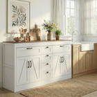 HOMCOM 55" Farmhouse Sideboard Buffet Cabinet with Barn Doors & Drawers - White-A robust tabletop supports up to 110 lbs, suitable for appliances or decor