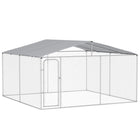 PawHut Outdoor Dog Kennel with Canopy - 13' x 13' x 7.6' - Silver-The enclosed dog kennel offers ample room for your pet to exercise and play 
