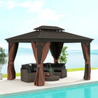 Outsunny Outdoor Canopy Hardtop Gazebo - 10' x 12' - Dark Brown-The double-tier design promotes airflow 